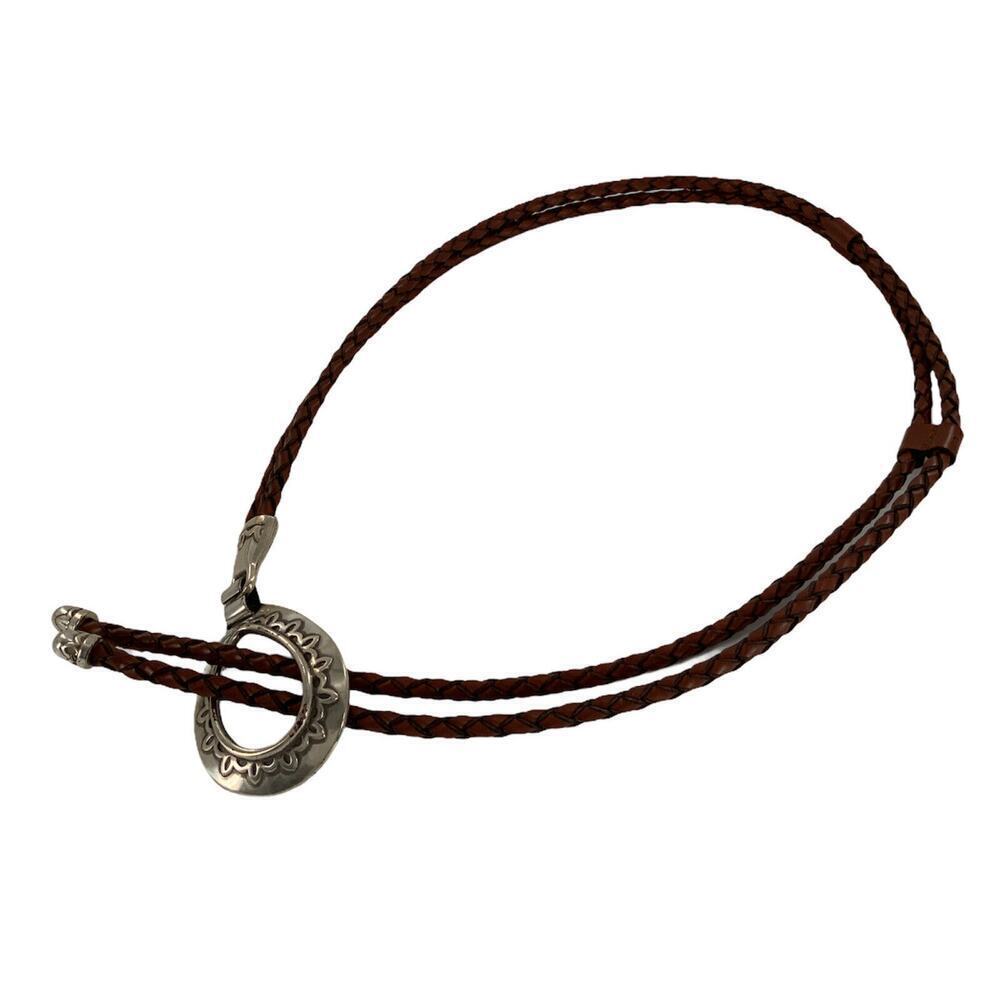 Fossil Women's Brown Braided Rope Fashion Leather Belt Metal Buckle Size 40"